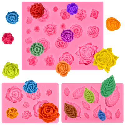 Actvty Rose Flower Silicone Mold, Leaves Candy Mold, 3 Pcs Mini Rose and Leaf Silicone Molds for Chocolate Fondant Sugarcraft Clay Candy Gummy Cupcake Toppers Cake Decorating