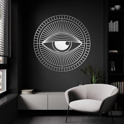 All Seeing Eye Metal Wall Decor, Evil Eye Wall Decor, Metal Evil Eye Art, Abstract Metal Wall Art, Boho Wall Decor, Spiritual Wall Art, Living Room Bedroom Decor, Housewarming Gift (19"x19"|47x47cm, Silver)