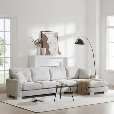119" Chenille L-Shaped Sectional Sofa - Modern Oversized Modular Sofa Luxury Couch Set with 2 Pillows, 5-Seater Comfy Chenille Cloud Couch with Chaise for Living Room Apartment Office (Gray)