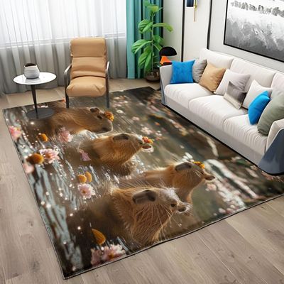3D Animal Guinea Pig Spa Brown Rug 4x6 Rug Area Rugs for Bedroom Living Room, Patterned Large Rug & Washable Non Slip Indoor Floor Carpet & Home Decor