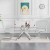 Minheola Dining Table Set for 4, Modern Kitchen Table Chairs Set of 4, Glass Dining Room Table Set with 4 White PU Leather Chairs, 5 Piece Kitchen Table Set for Small Space, Apartment, Dinette view 3