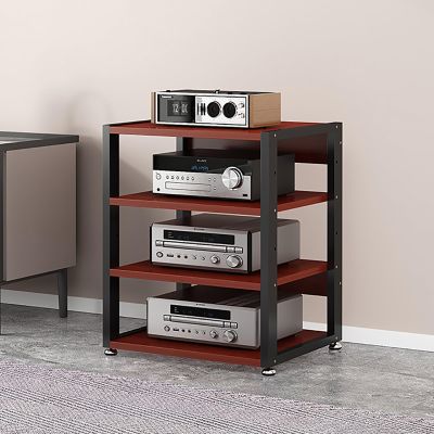 3/4/5 Tier AV Media Cabinet Stand Audio/Video Component Cabinet Stereo Rack Audio Tower with Height Adjustable Wooden Shelf, Open Storage Rack for Home/Office/Theatre ( Color : B , Size : 4-Tier )