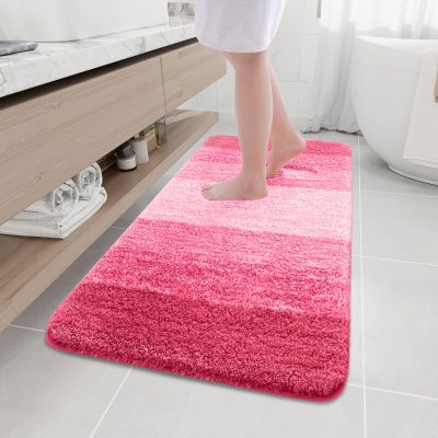 Arotive Microfiber Bathroom Rugs, Shaggy Soft and Absorbent Bath Rug, Non-Slip, Thick Plush Machine Washable Dry Bath Mats for Bathroom, Tub and Shower, 47x24, Pink, Rectangular