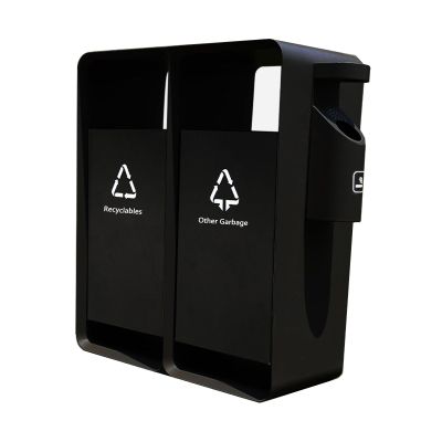 HEAIQI Outdoor Trash Can Outdoor Trash Can Double Bucket Sorting Trash Can Stainless Steel Trash Can Commercial Trash Can with Removable Ashtray Kitchen Trash Can, Black