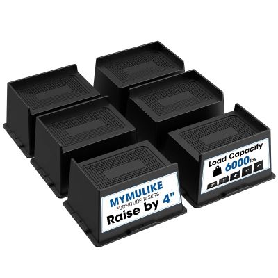 MYMULIKE Bed Risers L Shape Rectangle 2 inch 3 inch 4 inch 5 inch 6 inch (Black 6 Pack, 4 inch)