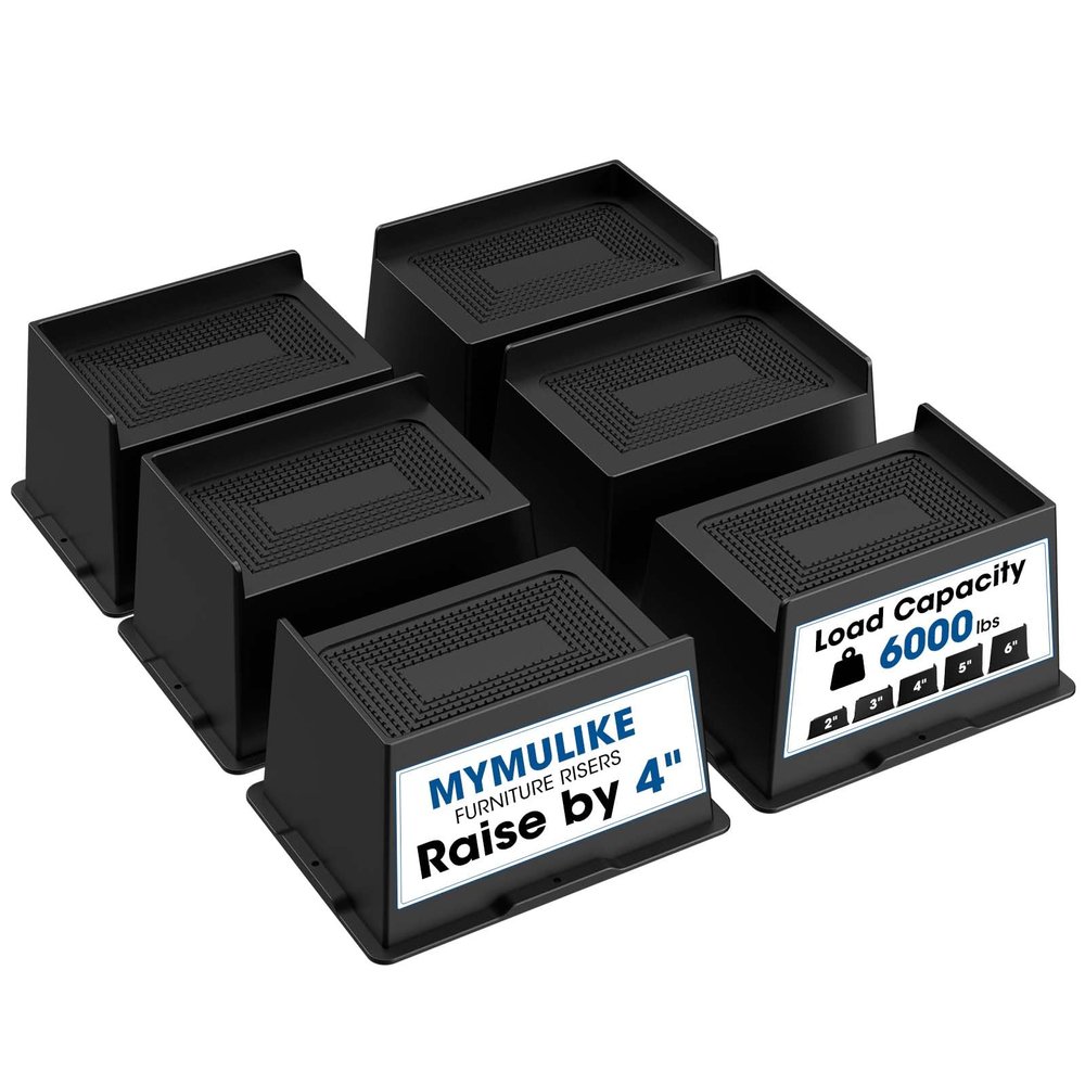 MYMULIKE Bed Risers L Shape Rectangle 2 inch 3 inch 4 inch 5 inch 6 inch (Black 6 Pack, 4 inch)