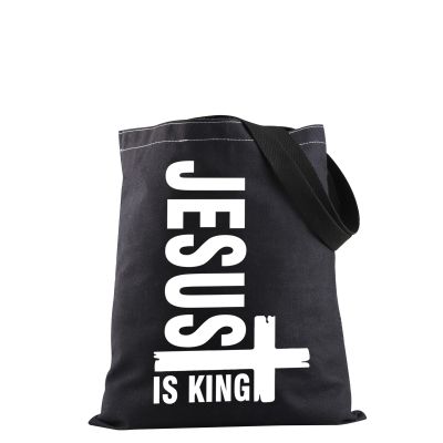 JXGZSO Christian Prayer Faith Shopping Bag Jesus Is King Tote Bag Bible Verse Tote Bag Christian Gift Religious Gift (Jesus Is King Tote)