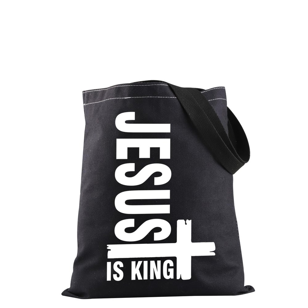 JXGZSO Christian Prayer Faith Shopping Bag Jesus Is King Tote Bag Bible Verse Tote Bag Christian Gift Religious Gift (Jesus Is King Tote)