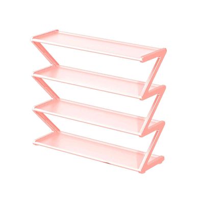 BILIKEYU 4 Tier Stainless Steel Shoe Rack Organizer Easy To Install And Space Saving Shoe Organizer Freestanding Shoe Rack With Sturdy Frame Shoe Rack For Wardrobe Entry Bedroom Floor (Pink, One Size)
