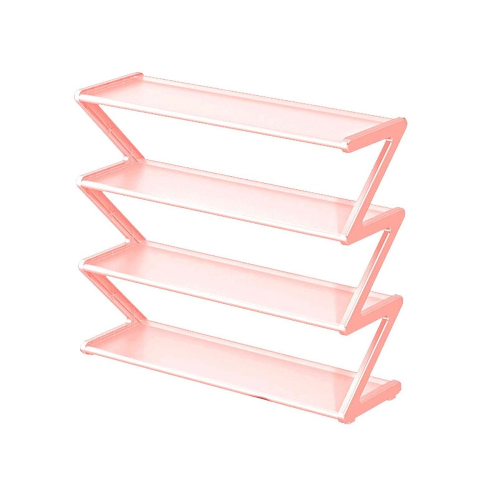 BILIKEYU 4 Tier Stainless Steel Shoe Rack Organizer Easy To Install And Space Saving Shoe Organizer Freestanding Shoe Rack With Sturdy Frame Shoe Rack For Wardrobe Entry Bedroom Floor (Pink, One Size)