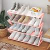 BILIKEYU 4 Tier Stainless Steel Shoe Rack Organizer Easy To Install And Space Saving Shoe Organizer Freestanding Shoe Rack With Sturdy Frame Shoe Rack For Wardrobe Entry Bedroom Floor (Pink, One Size) view 2