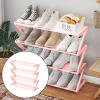BILIKEYU 4 Tier Stainless Steel Shoe Rack Organizer Easy To Install And Space Saving Shoe Organizer Freestanding Shoe Rack With Sturdy Frame Shoe Rack For Wardrobe Entry Bedroom Floor (Pink, One Size) view 4