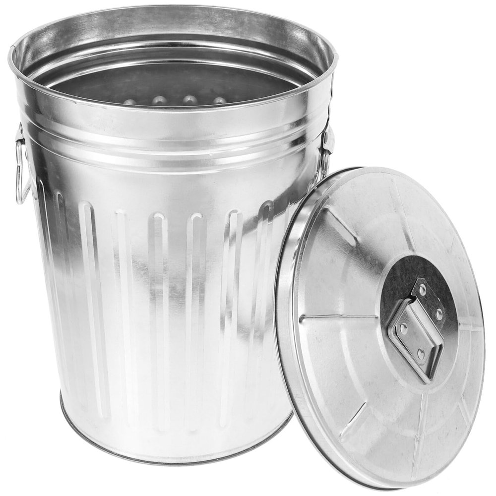 Ciieeo Round with lid Metal Wastebasket 8L Gallon Galvanized Trash Can Metal Garbage Can for Home, Office, Bathroom