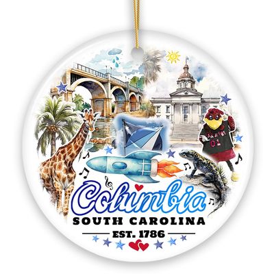Artistic Souvenir of Columbia City Landmarks and Icons Ceramic Ornament, The Heart of South Carolina