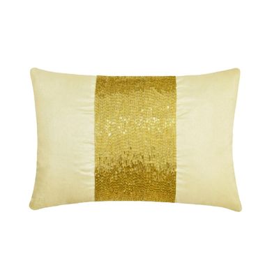 The HomeCentric Decorative Lumbar Pillow Cover Gold, Pack of 2, 12"x20" (30x50 cm) Art Silk Beaded, Hand Embroidered Pillow Cover for Sofa, Couch, Bed, Patio, Outdoor, Solid Modern - Glittering Gold