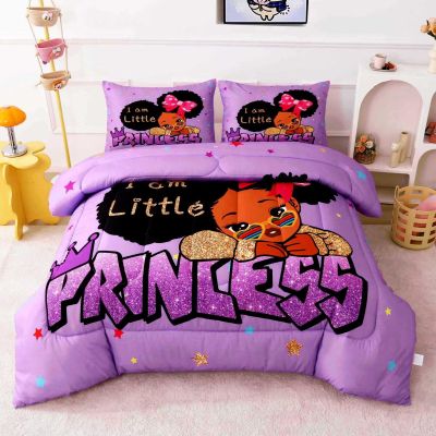 GRAT TIOC Little Black Girl Comforter Set Twin,Black Girl Magic Bedding Set,Cute Afro Peekaboo Comforter Set,Melanin Princess Bed Bedroom Sets