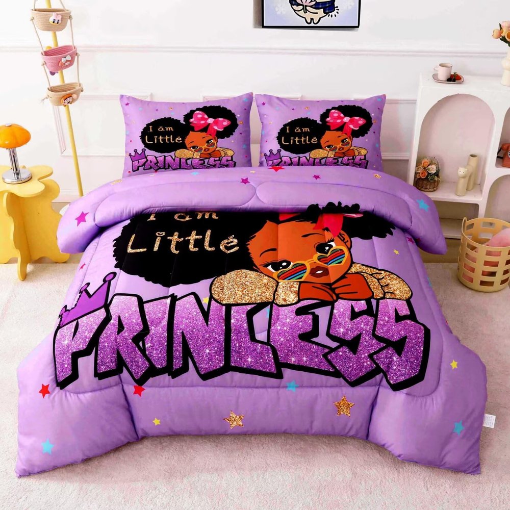 GRAT TIOC Little Black Girl Comforter Set Twin,Black Girl Magic Bedding Set,Cute Afro Peekaboo Comforter Set,Melanin Princess Bed Bedroom Sets