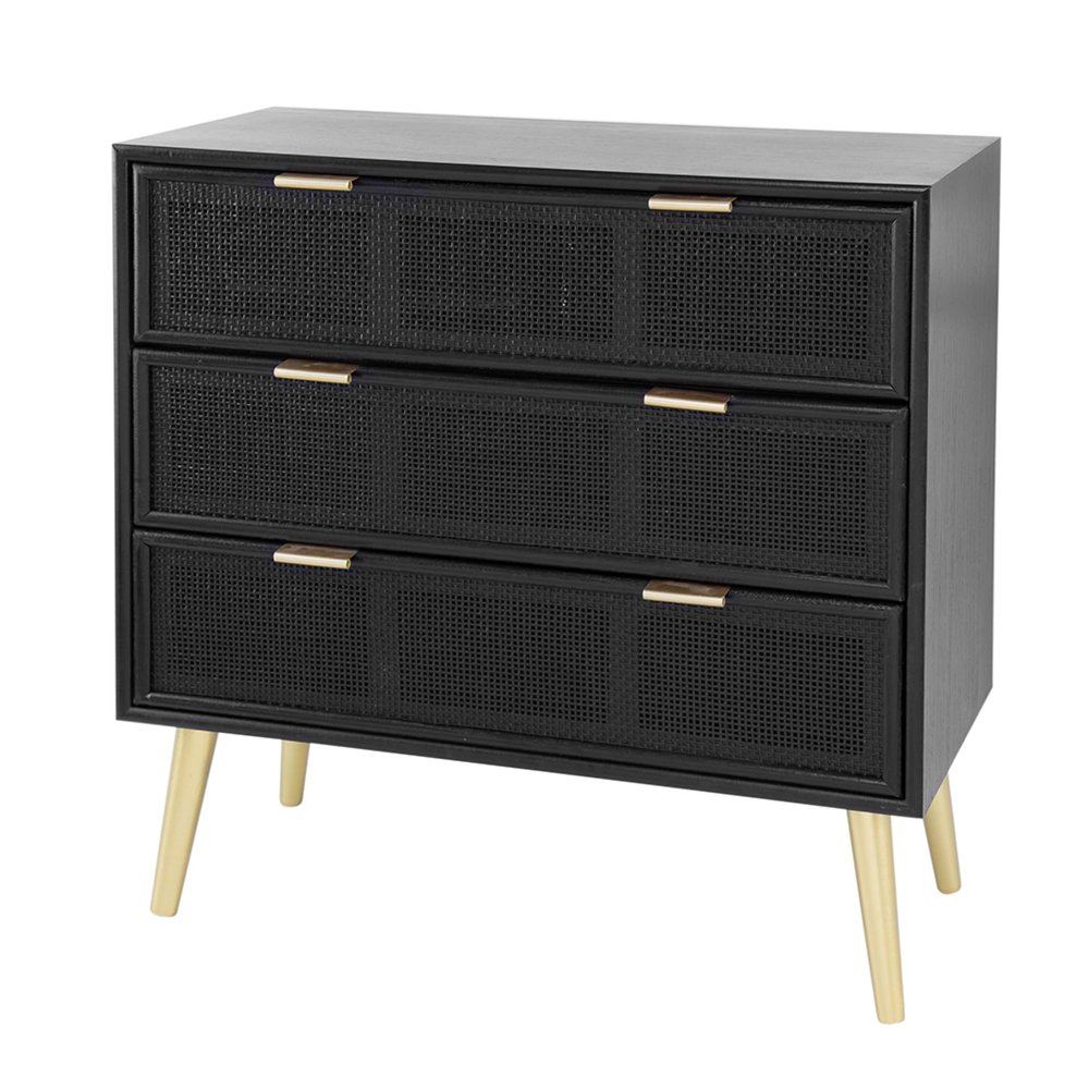 CC Home Furnishings 3-Drawer Woven Rattan Cabinet - 30.75" - Black