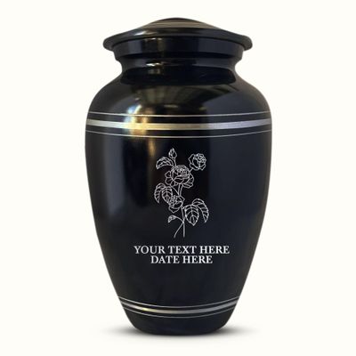 Personalized Custom Human Cremation Urn For Adult Ashes Men & Woman - Engraved Aluminum Urn with Memorial Floral 3, Name and Date - Vessel for Human Remains Up to 200 Lbs | Polished Silver Rim