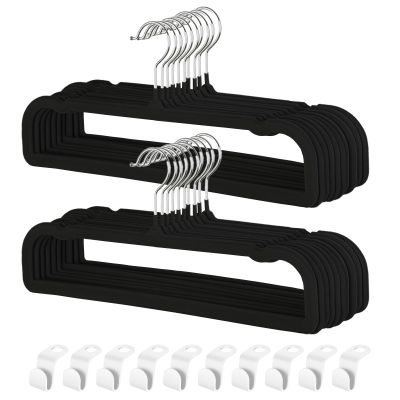 Pants Hangers Non Slip - 20 Pack Velvet Hangers for Closet - Thin Space Saving Clothes Hanger - Strong, Durable, Perchas Terciopelo with 360 Rotatable Hook for Jean, Tank Top, Bra, Shorts (Black)