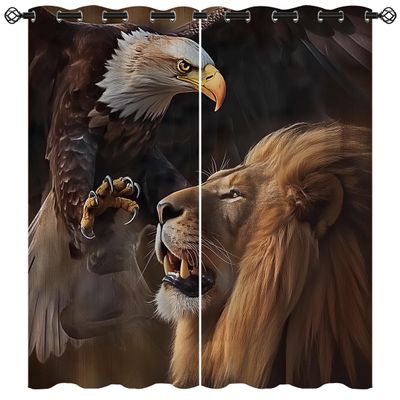 18TH CROZY Animal Blackout Curtains for Girls Boy Home Decor, Africa Lion Eagle Majestic Jungle King Grommet Thermal Insulated Drapes Darkening Window Curtain for Bedroom Living Room, 72 x 63 Inch