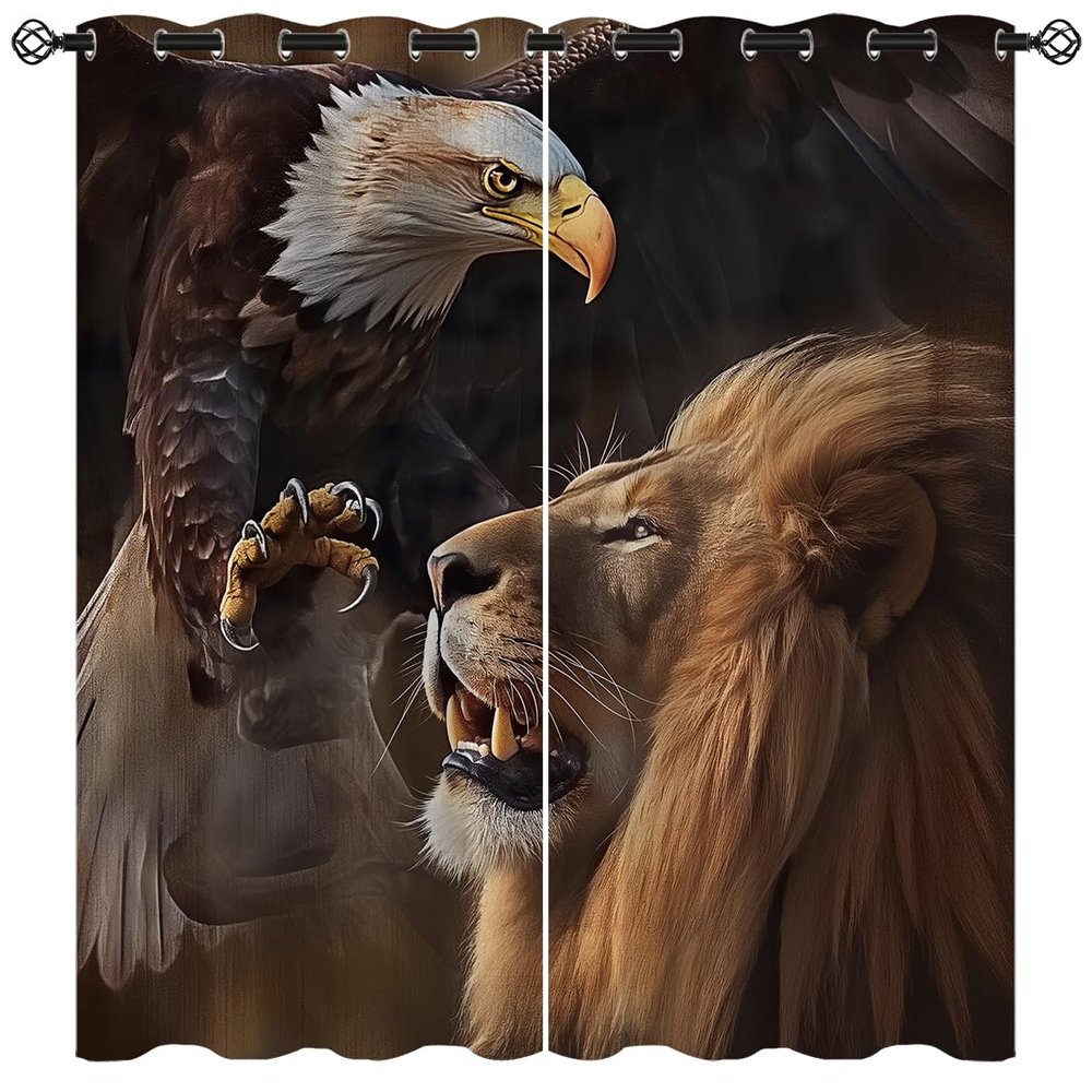 18TH CROZY Animal Blackout Curtains for Girls Boy Home Decor, Africa Lion Eagle Majestic Jungle King Grommet Thermal Insulated Drapes Darkening Window Curtain for Bedroom Living Room, 72 x 63 Inch