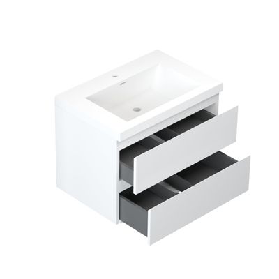 29'' Wall Mounted Single Bathroom Vanity in Gloss White with White Solid Surface Vanity Top