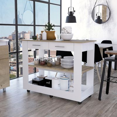 GOWE Rockaway 2-Drawer 2-Shelf Kitchen Island White and Light Oak