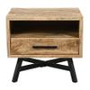 GOWE Bree 22 Inch Modern Rustic Single Drawer Nightstand, Brown Mango Wood Frame, Black Iron Angled Legs view 1
