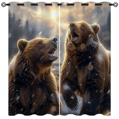 18TH CROZY Bear Blackout Curtains for Girls Boy Home Decor, Rustic Wildlife Forest Animal Hunting Grommet Thermal Insulated Drapes Darkening Window Curtain for Bedroom Living Room, 72 x 63 Inch