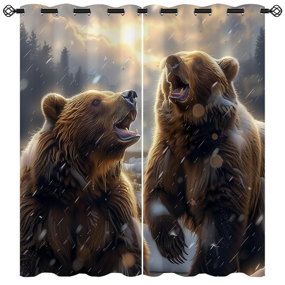 18TH CROZY Bear Blackout Curtains for Girls Boy Home Decor, Rustic Wildlife Forest Animal Hunting Grommet Thermal Insulated Drapes Darkening Window Curtain for Bedroom Living Room, 72 x 63 Inch