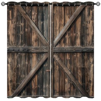 18TH CROZY Wooden Barn Doors Blackout Curtains for Girls Boy Home Decor, Wood Vintage Rustic Farmhouse Grommet Thermal Insulated Drapes Darkening Window Curtain for Bedroom Living Room, 72 x 63 Inch