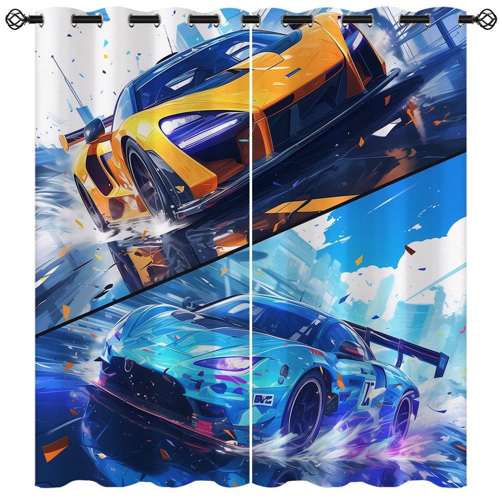 18TH CROZY Race Car Blackout Curtains for Girls Boy Home Decor, Racing Sports Speed Racing Game Grommet Thermal Insulated Drapes Darkening Window Curtain for Bedroom Living Room, 63 x 63 Inch