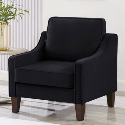 GOWE Modern Armchair, Living Room Single Seat Sofa Chair with Wooden Legs, Upholstered Velvet Accent Chair for Living Room, Bedroom,Black