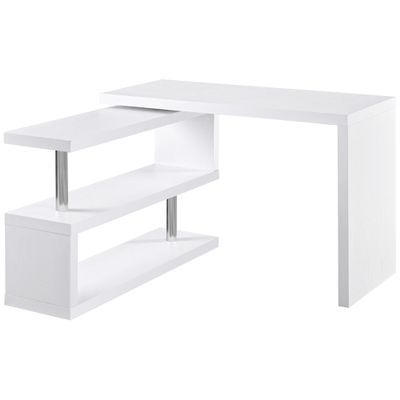 GOWE 360 Degree Rotating Corner Computer Desk, L Shaped Desk, Home Office Workstation with 3-Tier Storage Shelves, White