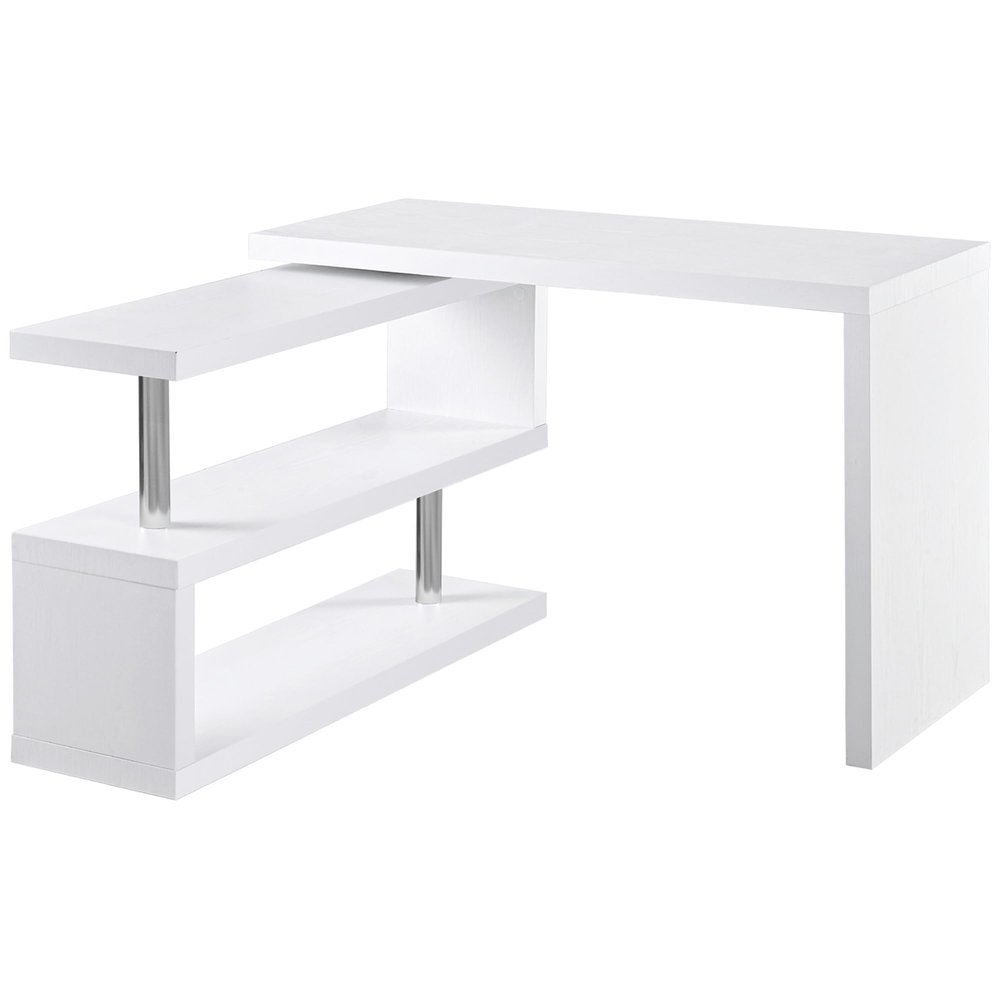 GOWE 360 Degree Rotating Corner Computer Desk, L Shaped Desk, Home Office Workstation with 3-Tier Storage Shelves, White