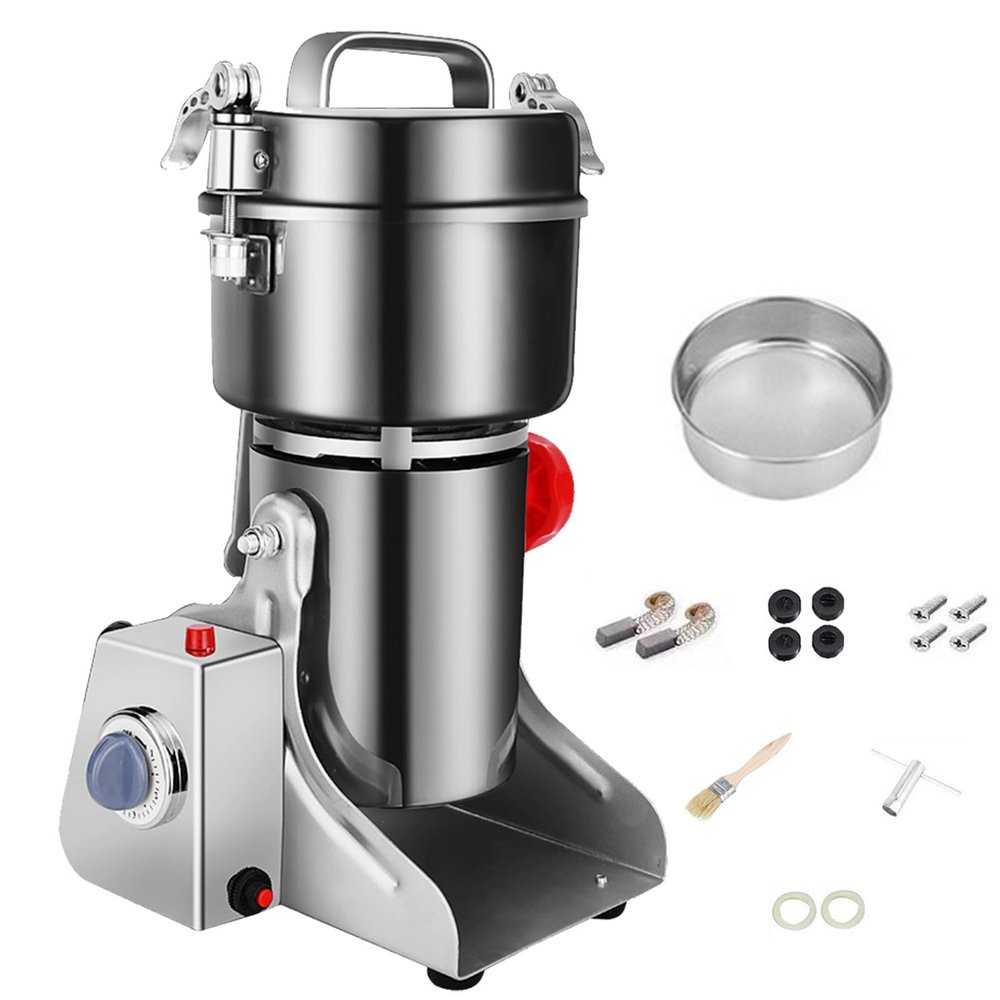 2000g Safety Grain Mill Grinder 4100w High-speed Electric Stainless Steel Commercial Pulverizer Grinding Machine for Wheat Corn Rice Pepper Herbs Coffee Beans Dried Mushrooms