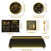 50th Birthday Party Tableware Set,Back in 1975 50th Birthday Party Supplies Decorations,Include 1975 Anniversary Card,Tablecloth and Plates, Forks,Napkins 24 Guests for Men view 2
