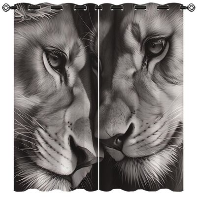 18TH CROZY Lion Blackout Curtains for Girls Boy Home Decor, 3D Animal Jungle Wildlife Vintage Grommet Thermal Insulated Drapes Darkening Window Curtain for Bedroom Living Room, 72 x 63 Inch