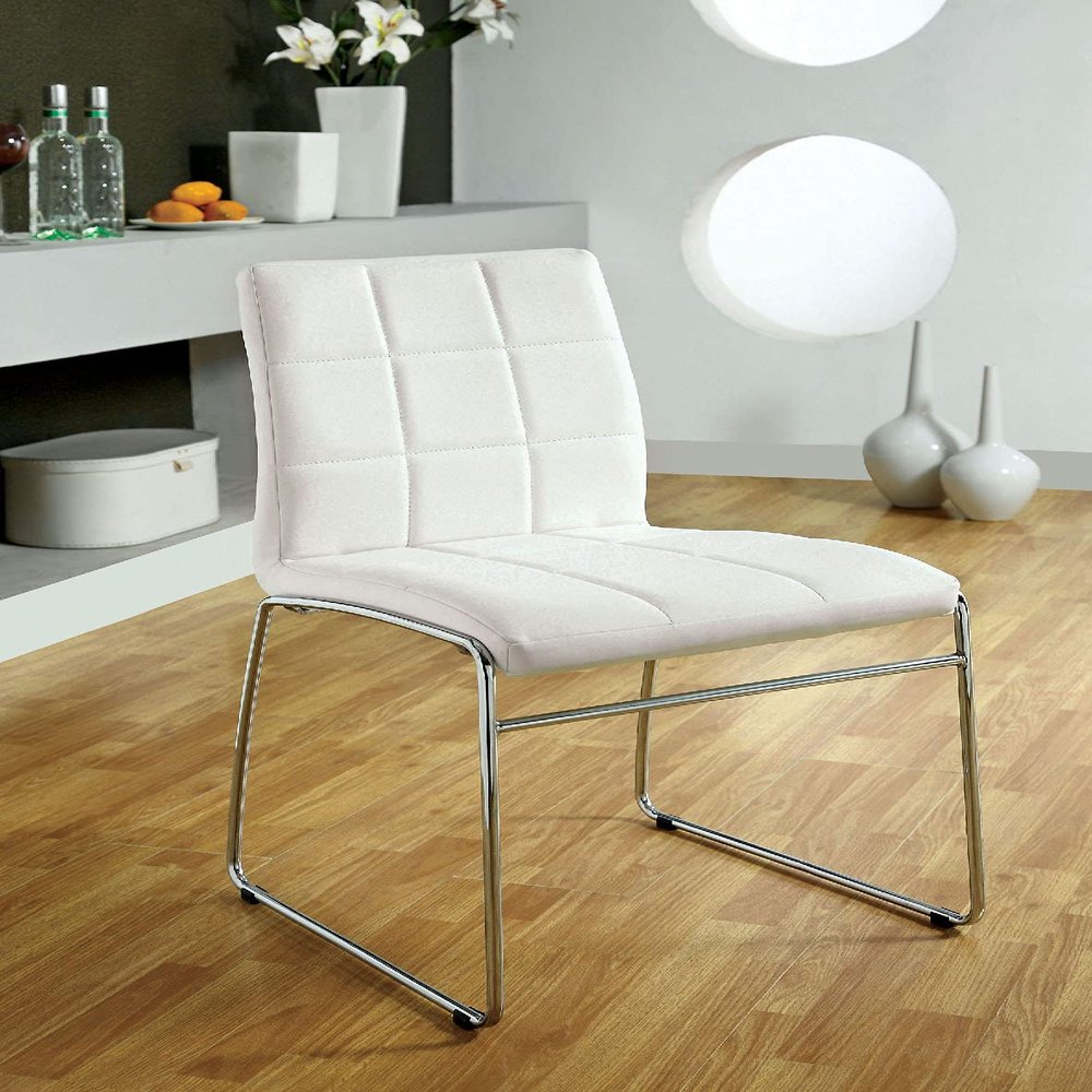 GOWE White Color Leatherette 2pcs Dining Chairs Chrome Metal Legs Dining Room Side Chairs