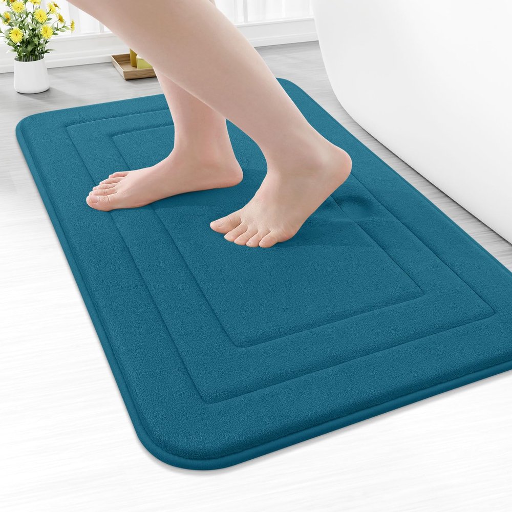 Arotive Memory Foam Bathroom Rug Mat 24x16, Ultra Soft and Absorbent Bath Mat, Machine Wash Dry, Comfortable Bath Rug Carpet for Bathroom Floor, Tub and Shower, Peacock Blue