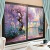 Dunmat Beautiful Garden Window Privacy Film Watercolor Tree Lavender Landscape Stained Glass Window Coverings Self-Adhesive Glass Sticker Frosted Window Film for Home Office 17.7Wx23.6L-inch x2 Pcs view 3