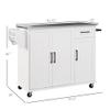 GOWE Kitchen Island with Storage, Rolling Kitchen Island on Wheels with Drawer, 3 Cabinets, Stainless Steel Countertop, Spice Rack and Towel Rack, White view 3
