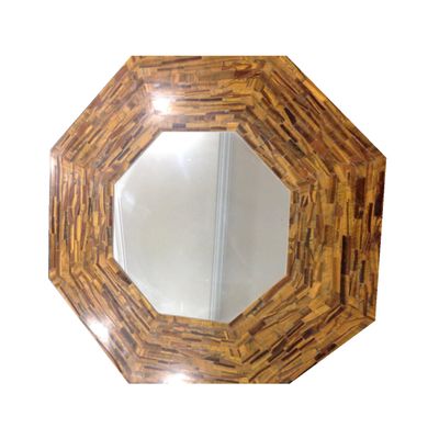 24 x 24 Inches Octagon Shape Marble Decorative Mirror Semi Precious Stone Overlay Work Looking Glass for Restaurant and Hotel