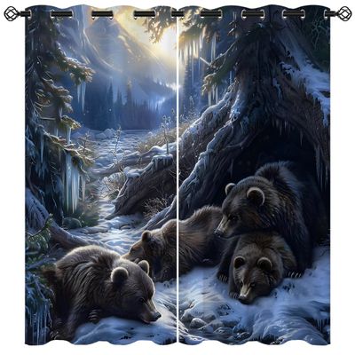 18TH CROZY Forest Bear Blackout Curtains for Girls Boy Home Decor, Rustic Farmhouse Wildlife Animal Grommet Thermal Insulated Drapes Darkening Window Curtain for Bedroom Living Room, 72 x 63 Inch