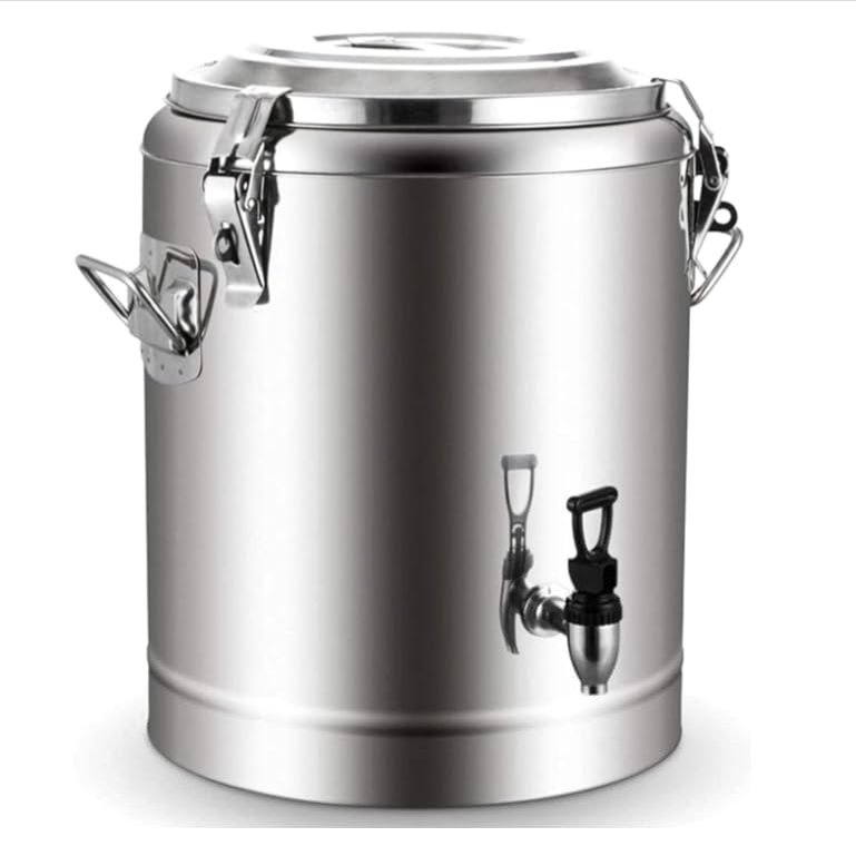 304 Stainles Steel Insulated Double Layer Beverage Dispenser, Thermos Container with Spigot, for Coffee, Cold Milk, Water, Juice(Size:100L)