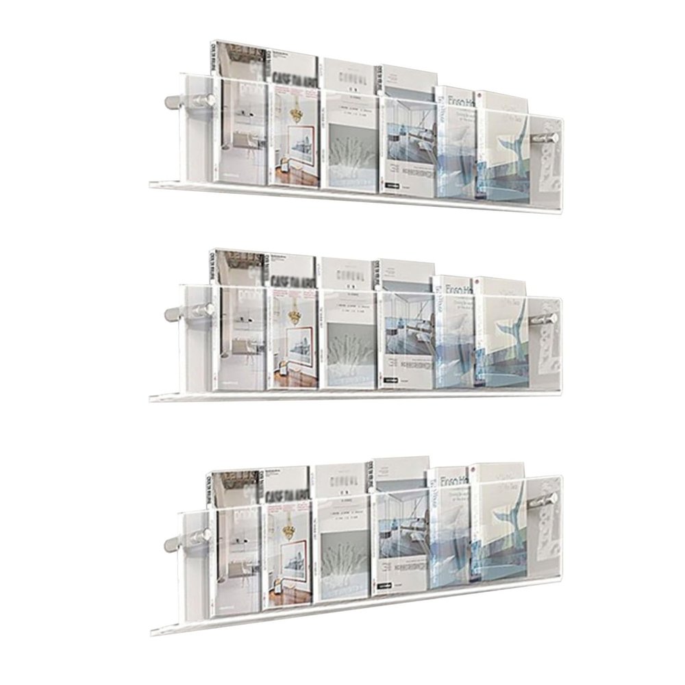 Magazine Holder Brochure Holder Home Office Magazine Rack Wall Mounted, 3 Packs Acrylic Clear Bookshelf Storage Stand, Literature File Newspaper Book Rack ( Color : Lengths , Size : 40cm(15.7in) )