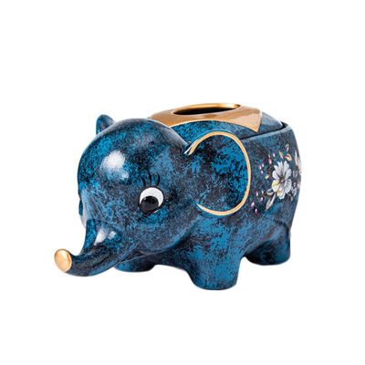 SUREK Fashion Desktop Tissue Box Cover Ceramic Tissue Box Holder Elephant Tissue Box Dispenser Cute Napkin Holder Creative Tissue Case Refillable, Dark Blue