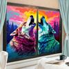 Dunmat Abstract Howling Wolf Window Privacy Film Colorful Forest Animals Stained Glass Window Coverings Self-Adhesive Glass Sticker Frosted Window Film for Home Office Stores 17.7Wx23.6L-inch x2 Pcs view 3