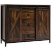 GOWE Industrial Farmhouse Buffet Cabinet, Kitchen Sideboard with Sliding Barn Doors, Three Drawers and Adjustable Shelves for Living Room, Dining Room, Rustic Brown view 1